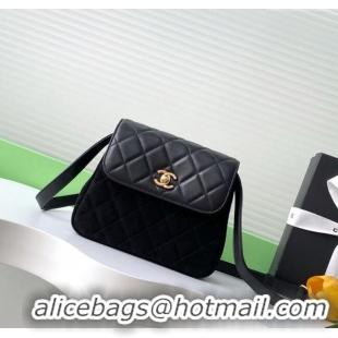 Famous Brand Chanel Suede & Lambskin Phone Holder with Strap AP4679 Black 2025