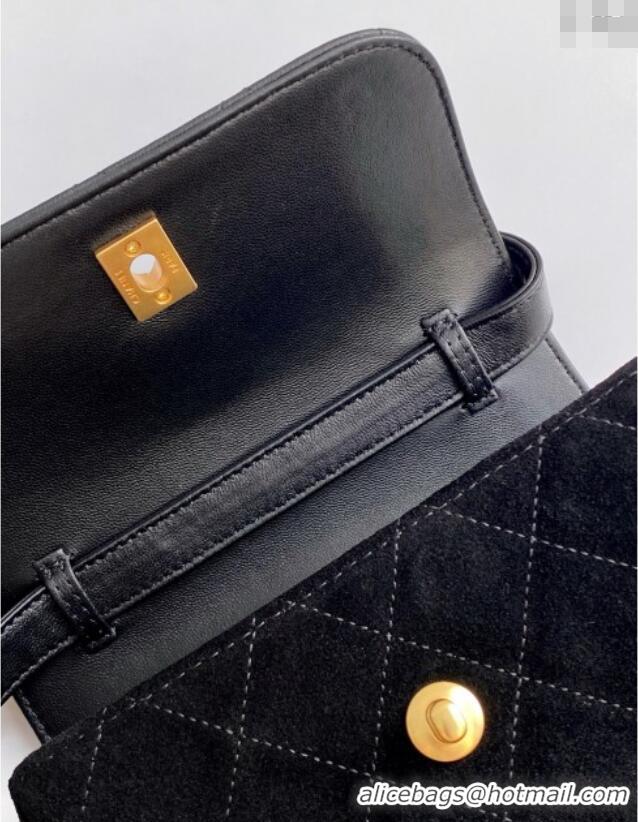 Famous Brand Chanel Suede & Lambskin Phone Holder with Strap AP4679 Black 2025