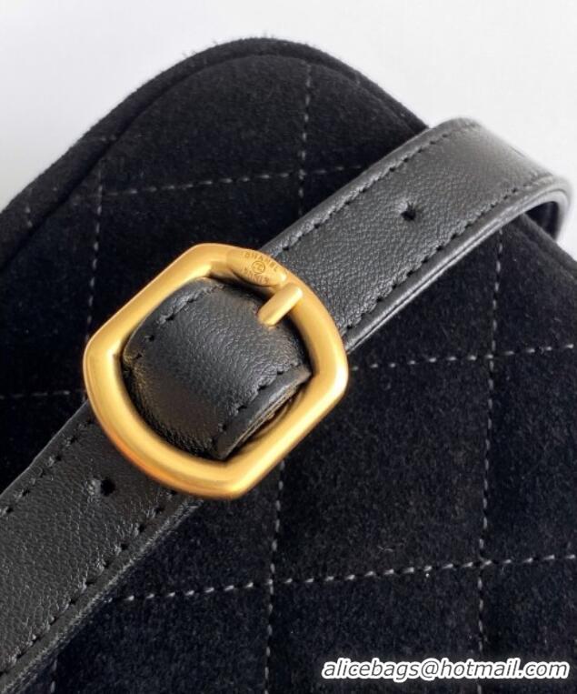 Famous Brand Chanel Suede & Lambskin Phone Holder with Strap AP4679 Black 2025