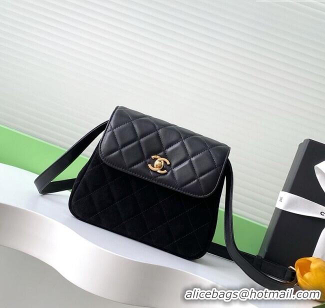 Famous Brand Chanel Suede & Lambskin Phone Holder with Strap AP4679 Black 2025