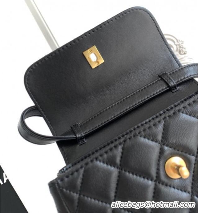 Traditional Specials Chanel Calfskin Leather Phone Holder with Strap AP4679 Black 2025