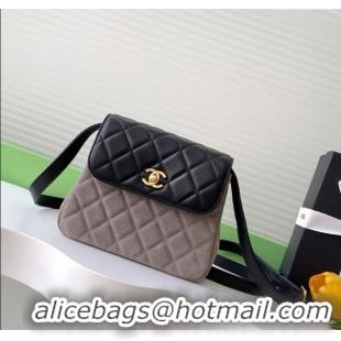 Luxury Cheap Chanel Suede & Lambskin Phone Holder with Strap AP4679 Black/Grey 2025