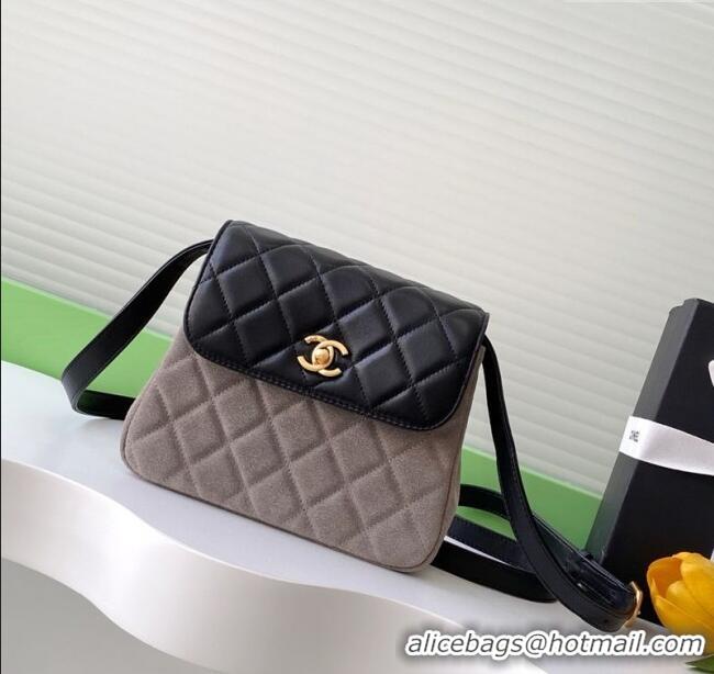 Luxury Cheap Chanel Suede & Lambskin Phone Holder with Strap AP4679 Black/Grey 2025