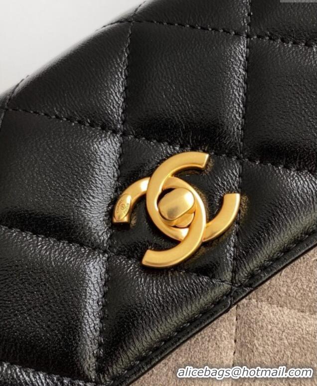 Luxury Cheap Chanel Suede & Lambskin Phone Holder with Strap AP4679 Black/Grey 2025
