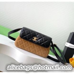 Most Popular Chanel Suede & Lambskin Phone Holder with Strap AP4677 Beige/Black 2025