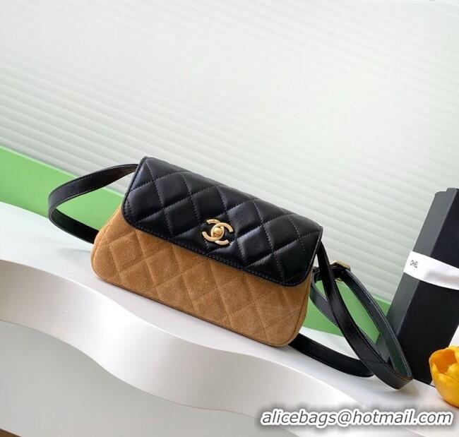 Most Popular Chanel Suede & Lambskin Phone Holder with Strap AP4677 Beige/Black 2025
