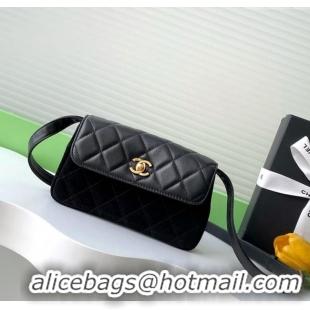 Well Crafted Chanel Suede & Lambskin Phone Holder with Strap AP4677 Black 2025