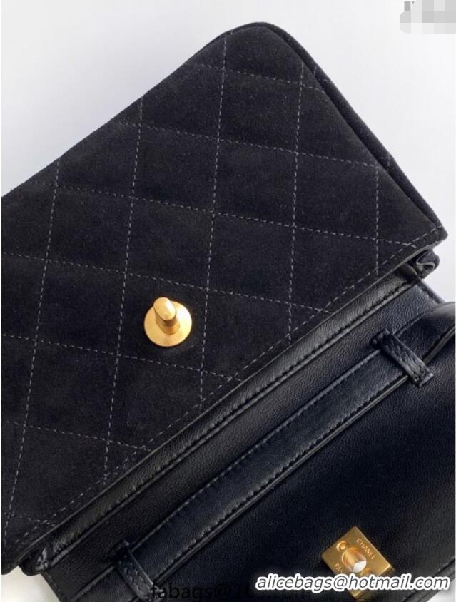 Well Crafted Chanel Suede & Lambskin Phone Holder with Strap AP4677 Black 2025