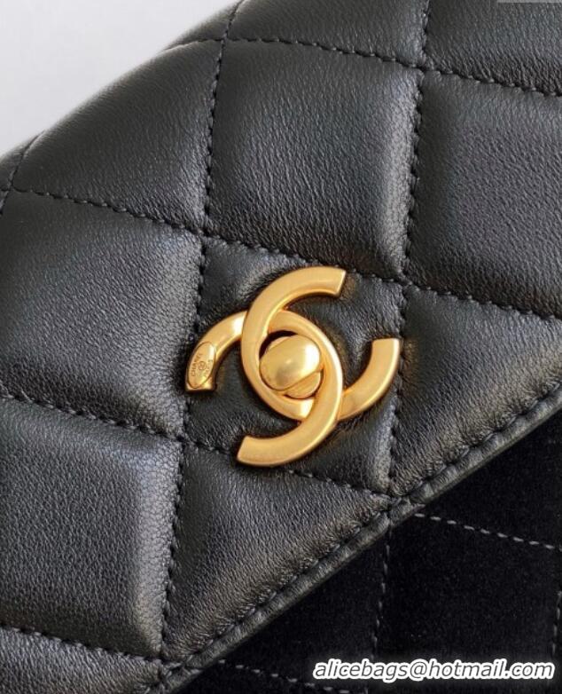 Well Crafted Chanel Suede & Lambskin Phone Holder with Strap AP4677 Black 2025