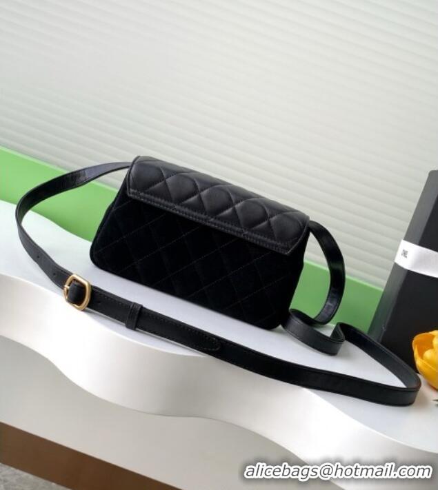 Well Crafted Chanel Suede & Lambskin Phone Holder with Strap AP4677 Black 2025