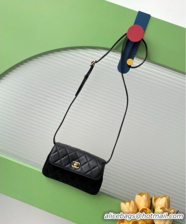 Well Crafted Chanel Suede & Lambskin Phone Holder with Strap AP4677 Black 2025