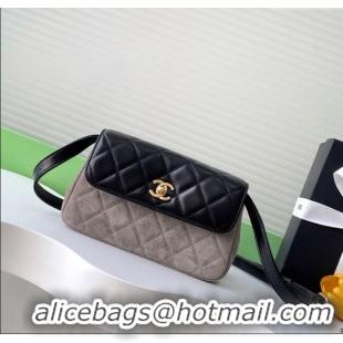 Good Looking Chanel Suede & Lambskin Phone Holder with Strap AP4677 Grey/Black 2025