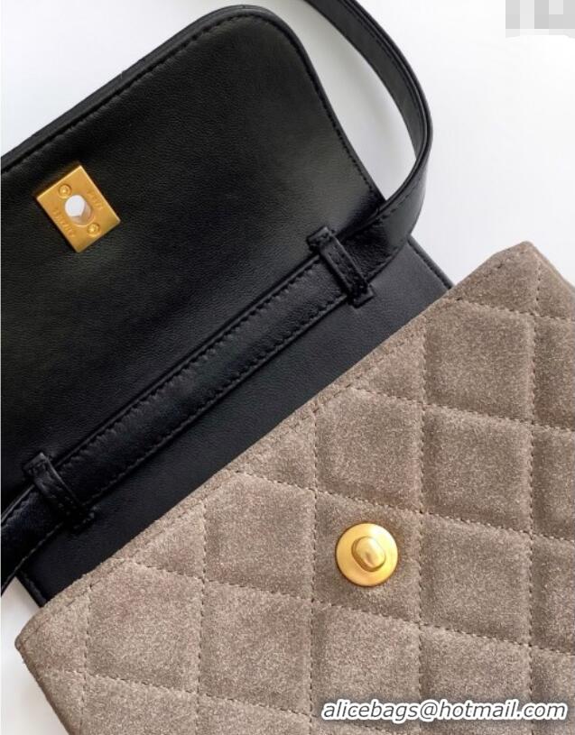 Good Looking Chanel Suede & Lambskin Phone Holder with Strap AP4677 Grey/Black 2025