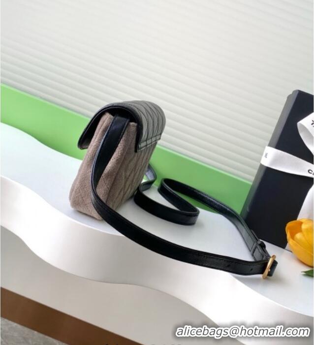 Good Looking Chanel Suede & Lambskin Phone Holder with Strap AP4677 Grey/Black 2025