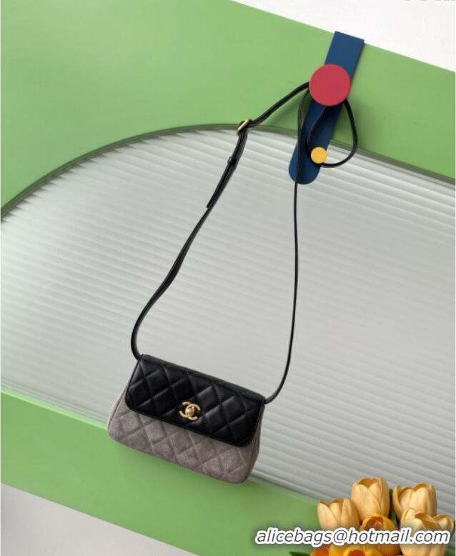 Good Looking Chanel Suede & Lambskin Phone Holder with Strap AP4677 Grey/Black 2025