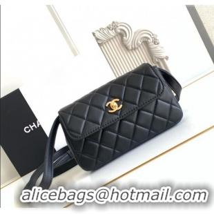 Grade Discount Chanel Calfskin Leather Phone Holder with Strap AP4677 Black 2025