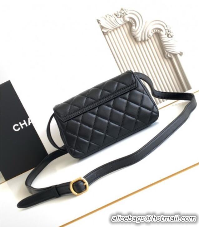 Grade Discount Chanel Calfskin Leather Phone Holder with Strap AP4677 Black 2025