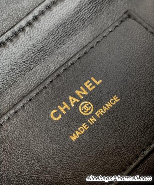 Grade Discount Chanel Calfskin Leather Phone Holder with Strap AP4677 Black 2025