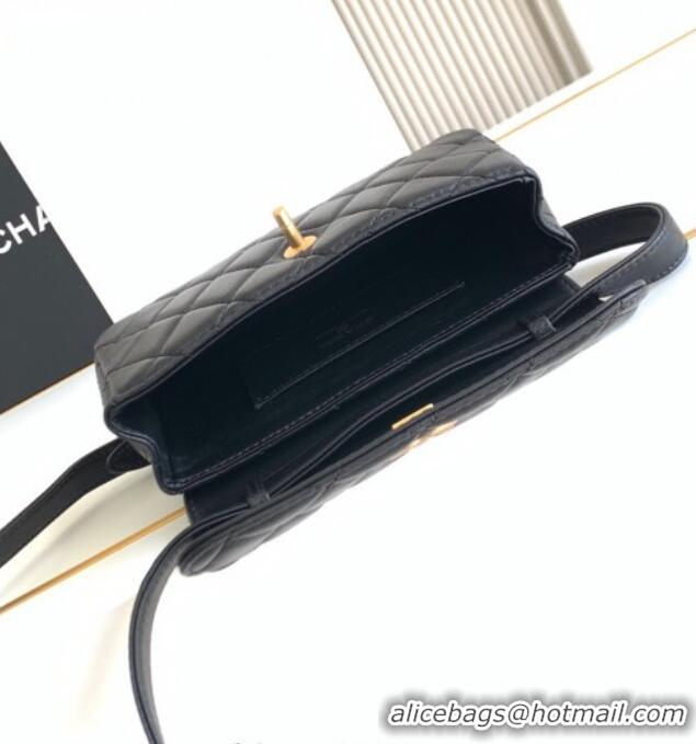 Grade Discount Chanel Calfskin Leather Phone Holder with Strap AP4677 Black 2025