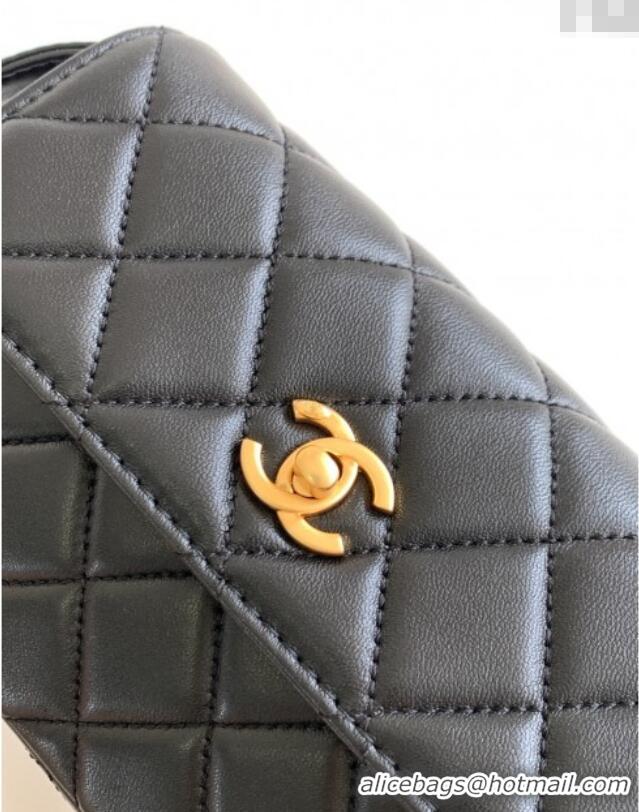 Grade Discount Chanel Calfskin Leather Phone Holder with Strap AP4677 Black 2025