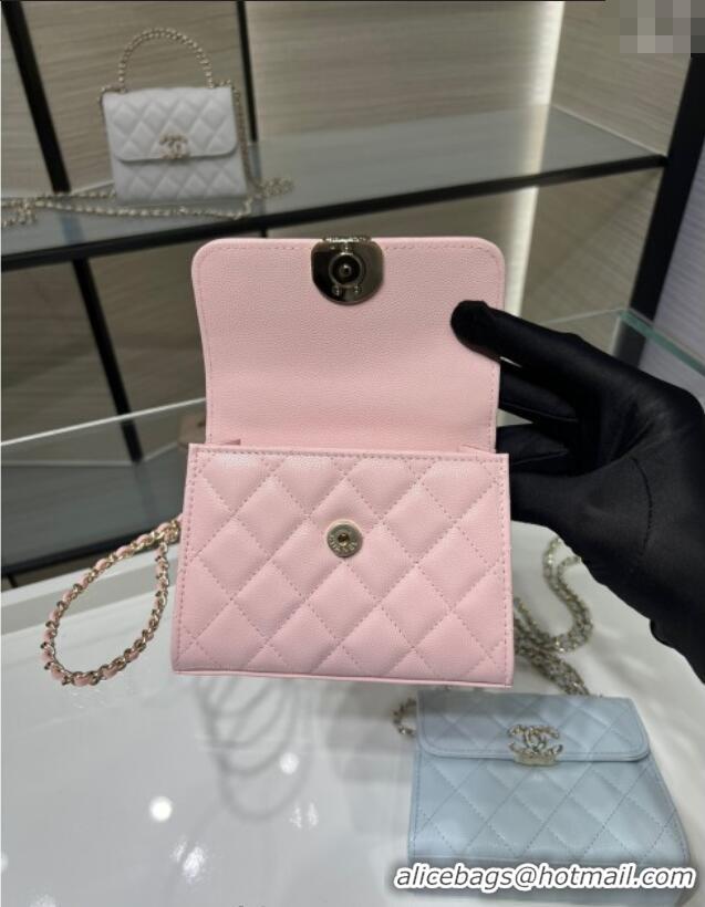 Best Price Chanel Grained Shiny Calfskin Clutch with Chain AP3237 Light Pink 2025