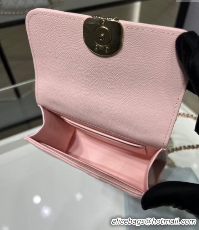 Best Price Chanel Grained Shiny Calfskin Clutch with Chain AP3237 Light Pink 2025