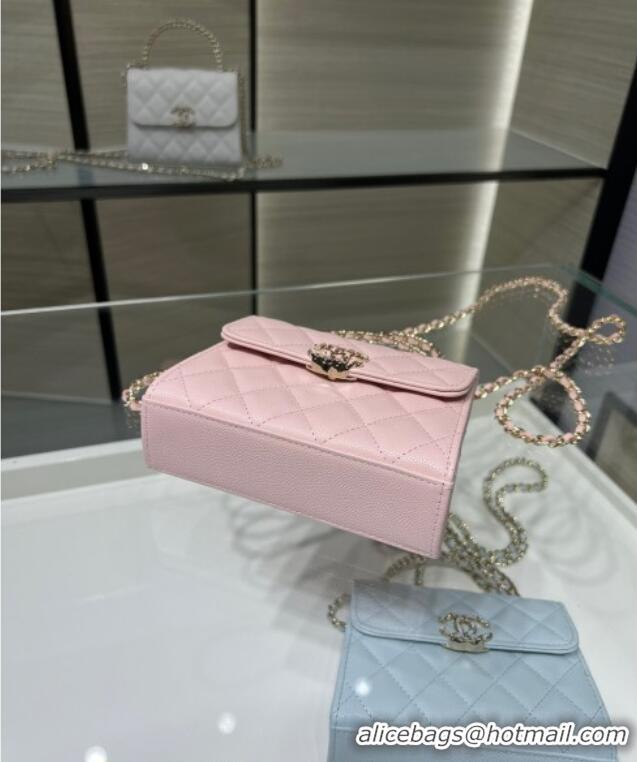Best Price Chanel Grained Shiny Calfskin Clutch with Chain AP3237 Light Pink 2025