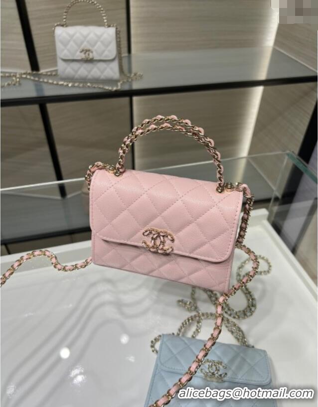 Best Price Chanel Grained Shiny Calfskin Clutch with Chain AP3237 Light Pink 2025