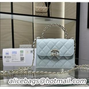 Pretty Style Chanel Grained Shiny Calfskin Clutch with Chain AP3237 Blue 2025