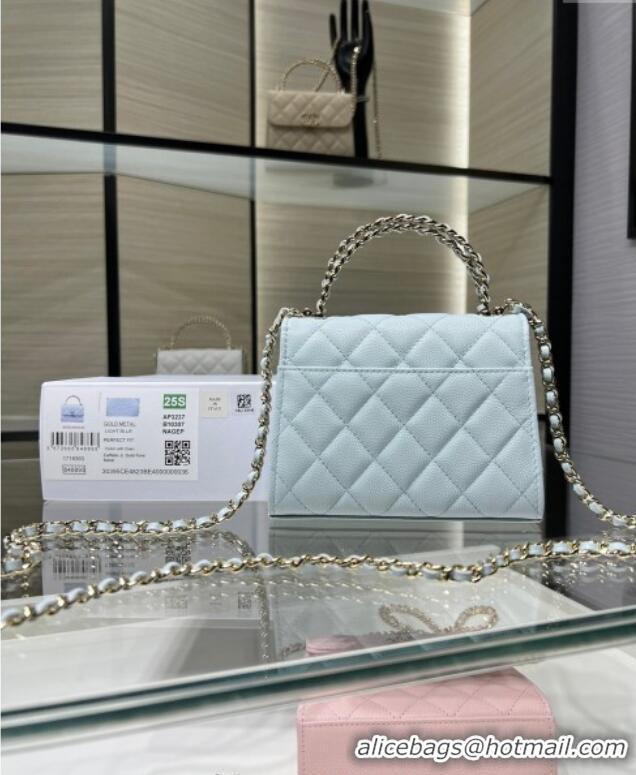 Pretty Style Chanel Grained Shiny Calfskin Clutch with Chain AP3237 Blue 2025