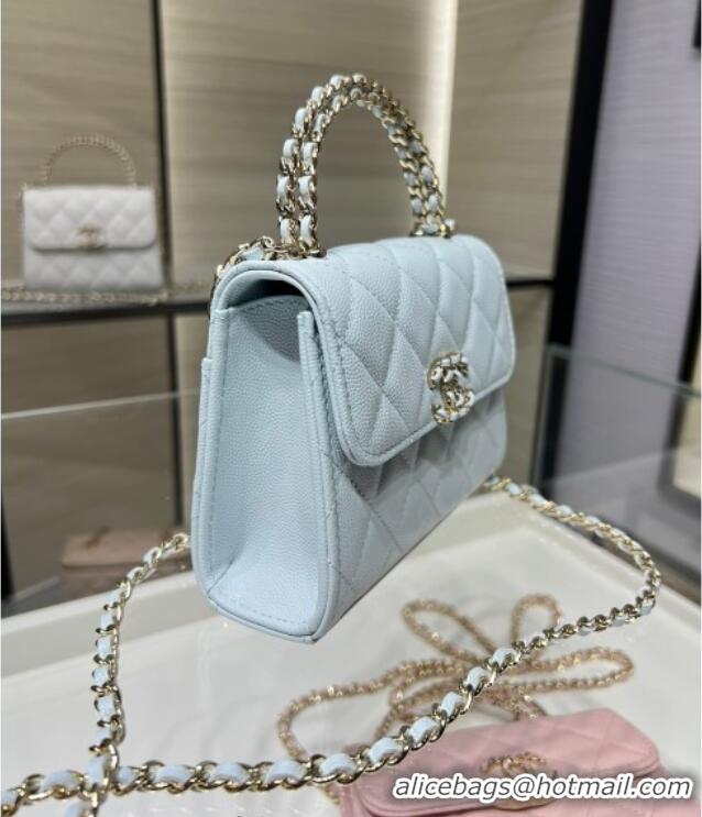 Pretty Style Chanel Grained Shiny Calfskin Clutch with Chain AP3237 Blue 2025