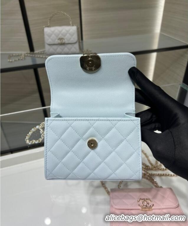 Pretty Style Chanel Grained Shiny Calfskin Clutch with Chain AP3237 Blue 2025