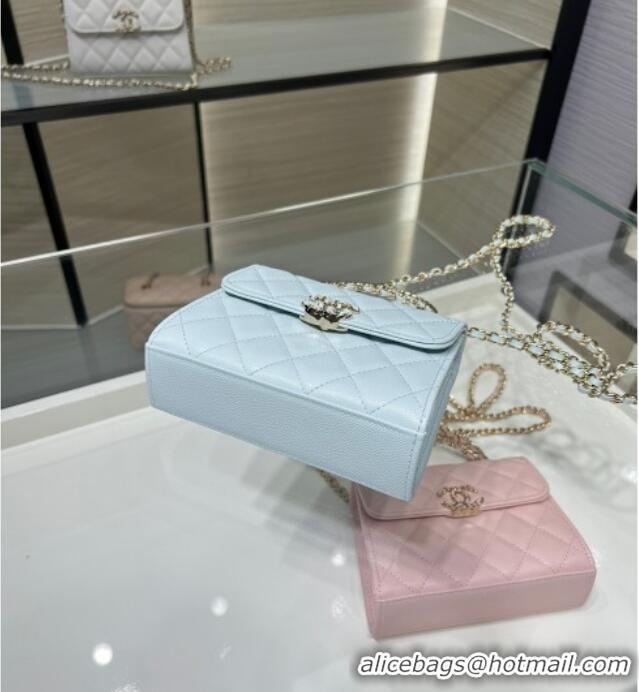 Pretty Style Chanel Grained Shiny Calfskin Clutch with Chain AP3237 Blue 2025