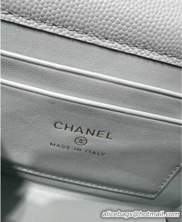 Pretty Style Chanel Grained Shiny Calfskin Clutch with Chain AP3237 Blue 2025