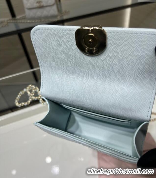 Pretty Style Chanel Grained Shiny Calfskin Clutch with Chain AP3237 Blue 2025