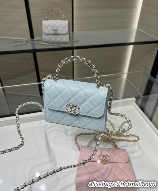 Pretty Style Chanel Grained Shiny Calfskin Clutch with Chain AP3237 Blue 2025