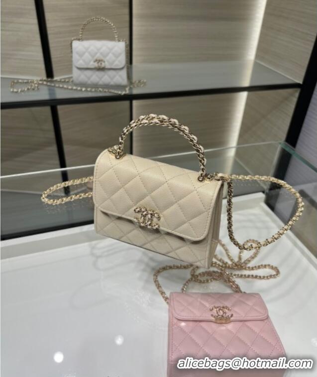 Unique Discount Chanel Grained Shiny Calfskin Clutch with Chain AP3237 Beige 2025