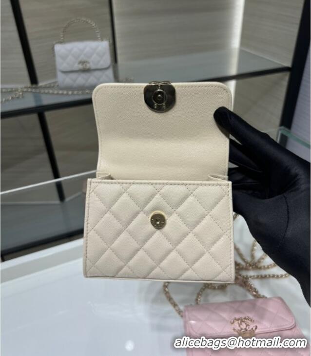 Unique Discount Chanel Grained Shiny Calfskin Clutch with Chain AP3237 Beige 2025
