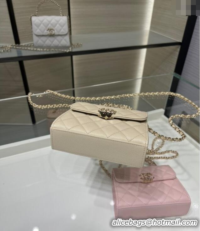 Unique Discount Chanel Grained Shiny Calfskin Clutch with Chain AP3237 Beige 2025