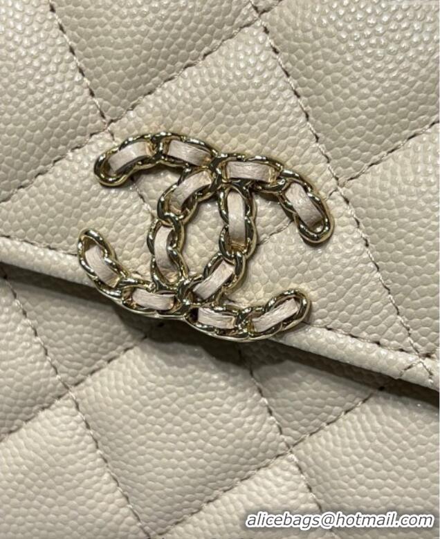 Unique Discount Chanel Grained Shiny Calfskin Clutch with Chain AP3237 Beige 2025