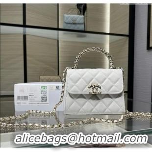 Good Looking Chanel Grained Shiny Calfskin Clutch with Chain AP3237 White 2025