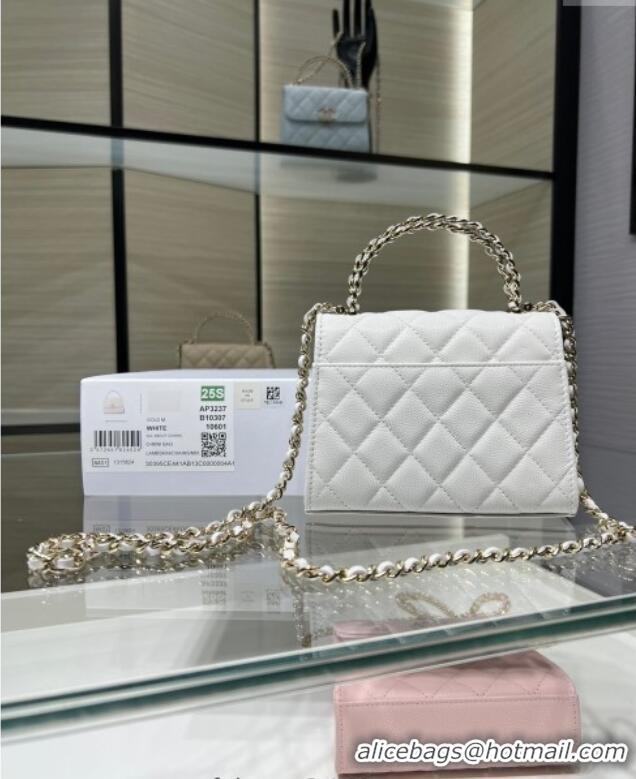 Good Looking Chanel Grained Shiny Calfskin Clutch with Chain AP3237 White 2025
