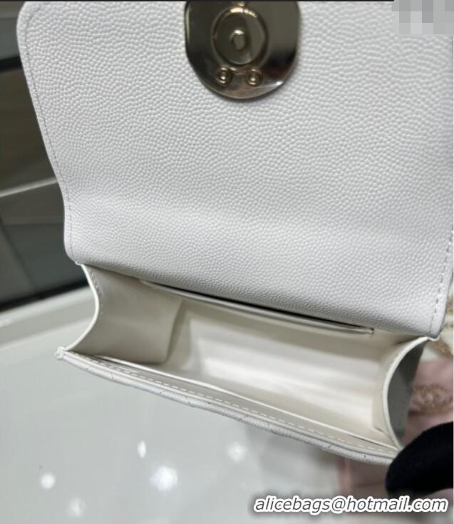 Good Looking Chanel Grained Shiny Calfskin Clutch with Chain AP3237 White 2025