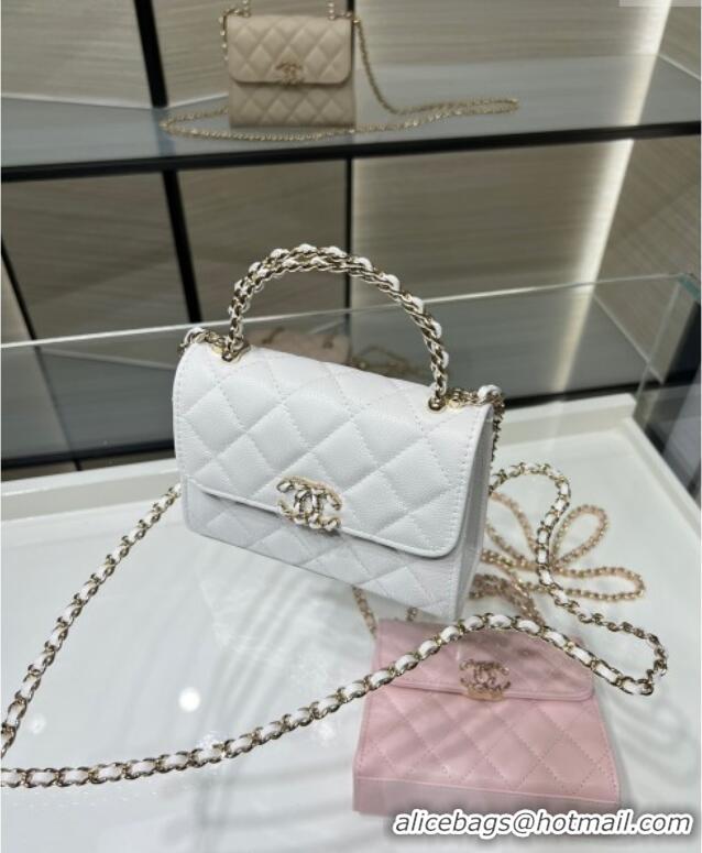 Good Looking Chanel Grained Shiny Calfskin Clutch with Chain AP3237 White 2025