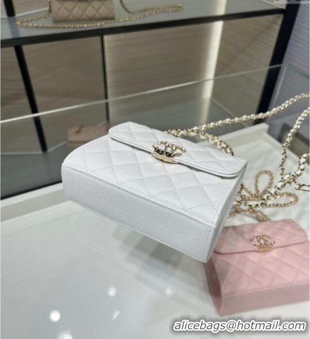 Good Looking Chanel Grained Shiny Calfskin Clutch with Chain AP3237 White 2025