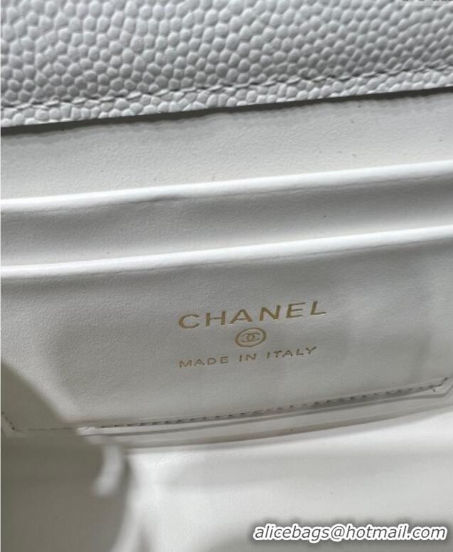 Good Looking Chanel Grained Shiny Calfskin Clutch with Chain AP3237 White 2025