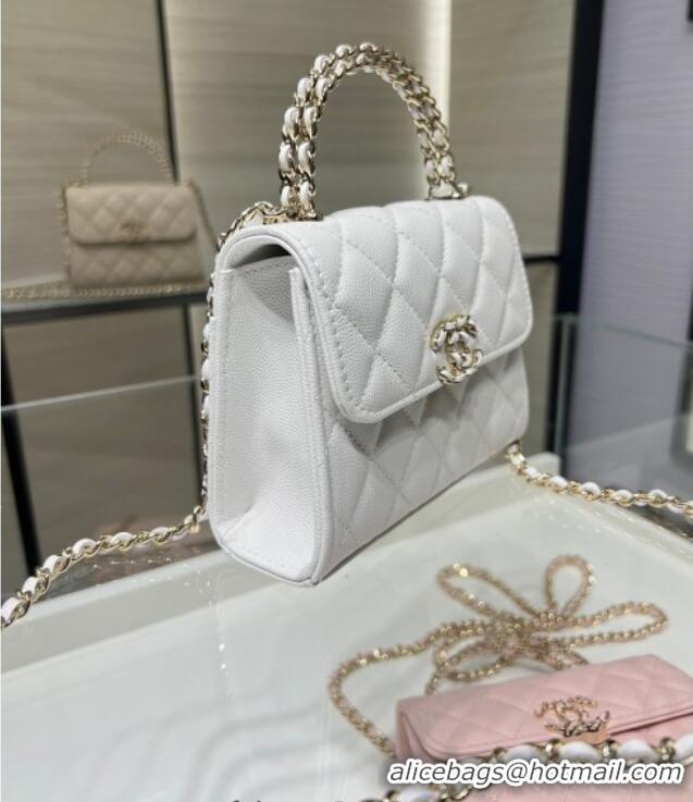 Good Looking Chanel Grained Shiny Calfskin Clutch with Chain AP3237 White 2025