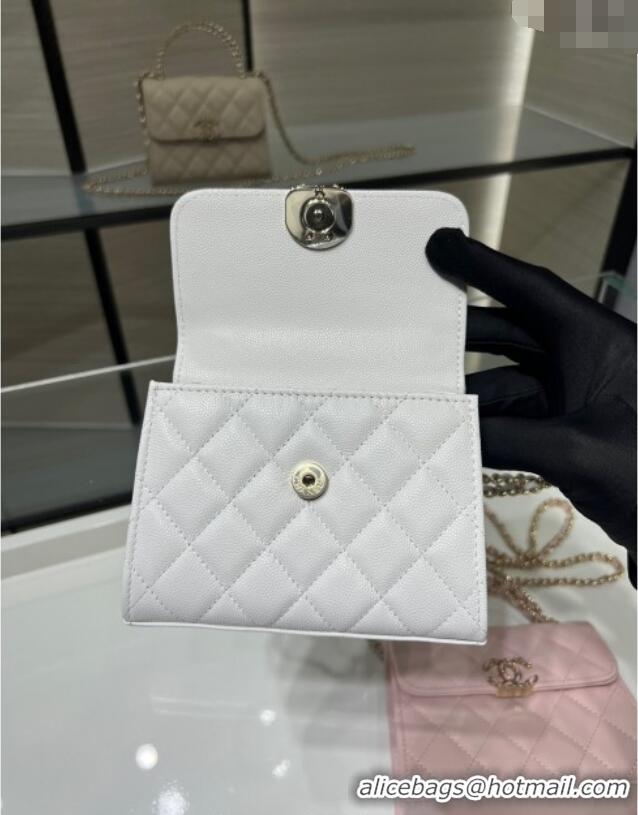 Good Looking Chanel Grained Shiny Calfskin Clutch with Chain AP3237 White 2025