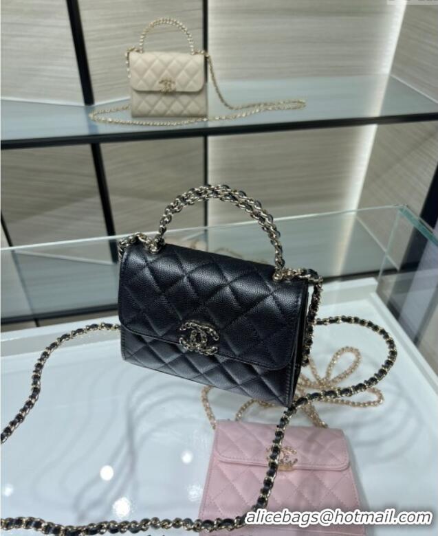 Super Quality Chanel Grained Shiny Calfskin Clutch with Chain AP3237 Black 2025