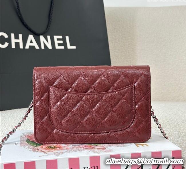Luxury Discount Chanel Grained Calfskin Classic Wallet on Chain WOC AP4241 Dark Brown/Silver 2025